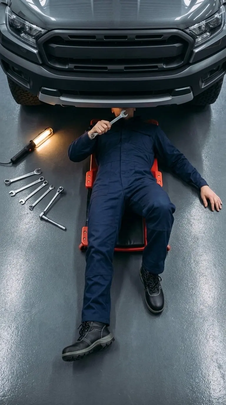 A mechanic working under a truck